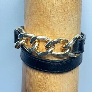 Black Faux Leather Chain Magnetic Clasp Bracelet